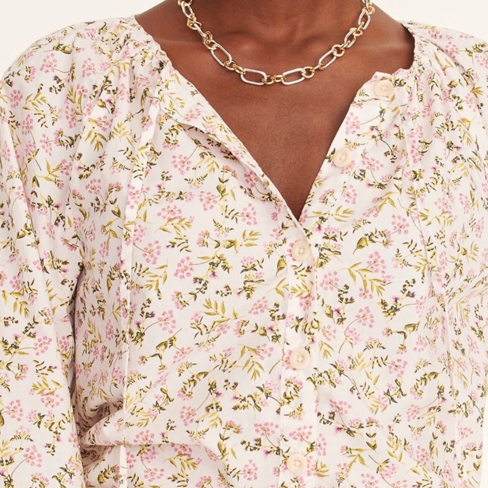 J Crew NWT $98 Tie-Sleeve Button-Front Cotton Poplin Top in Meadow Floral XXL